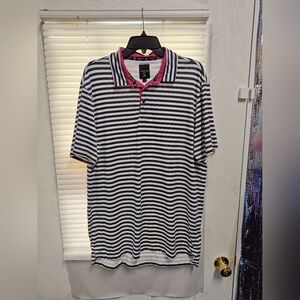 Kenneth Cole Golf Polo Shirt White Black Striped Mens Short Sleeve NWT$69